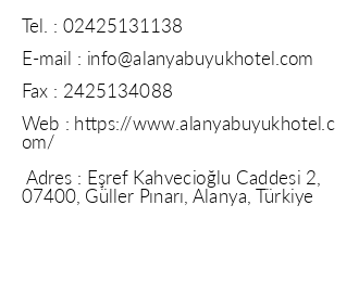 Alanya Byk Hotel iletiim bilgileri